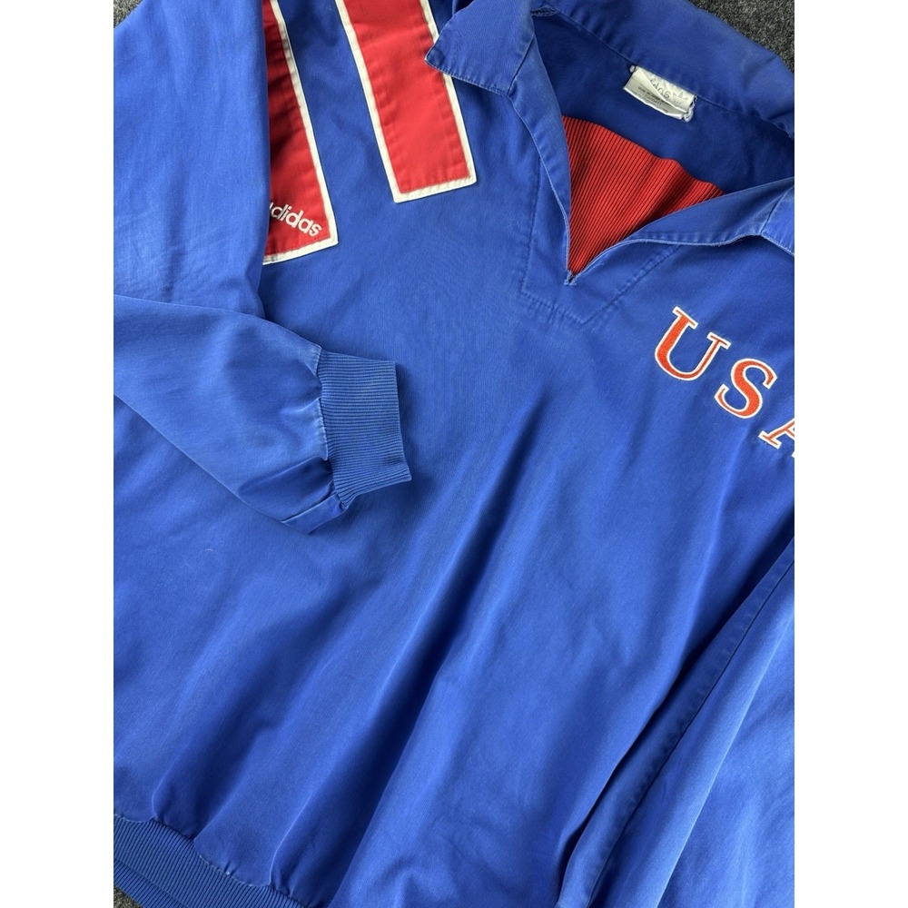 VTG 90s Adidas USA Pullover Windbreaker Jacket Blue Red Trefoil XL